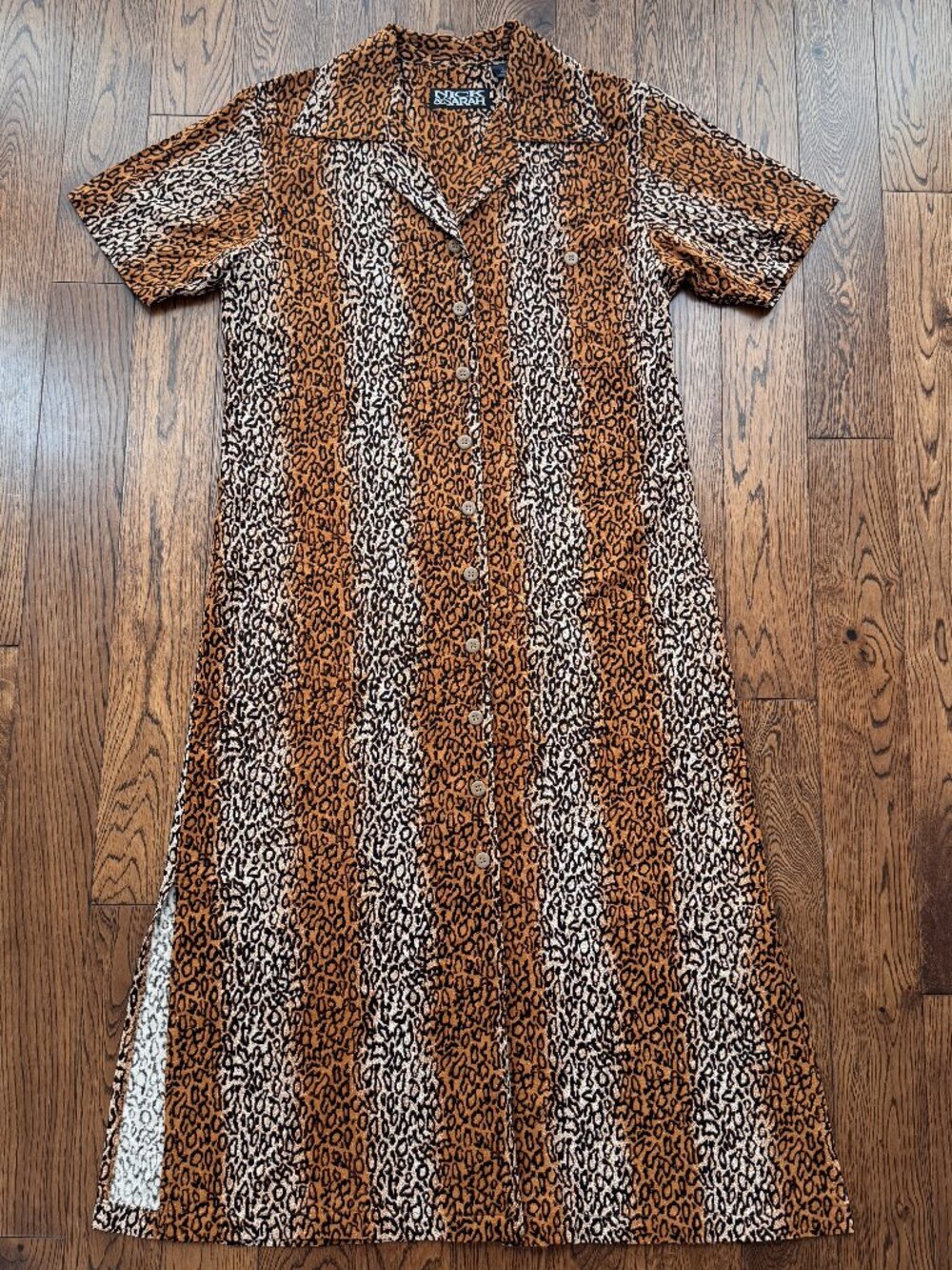 Vintage 90s Nick & Sarah Silk Leopard Print Shirt Dress Large